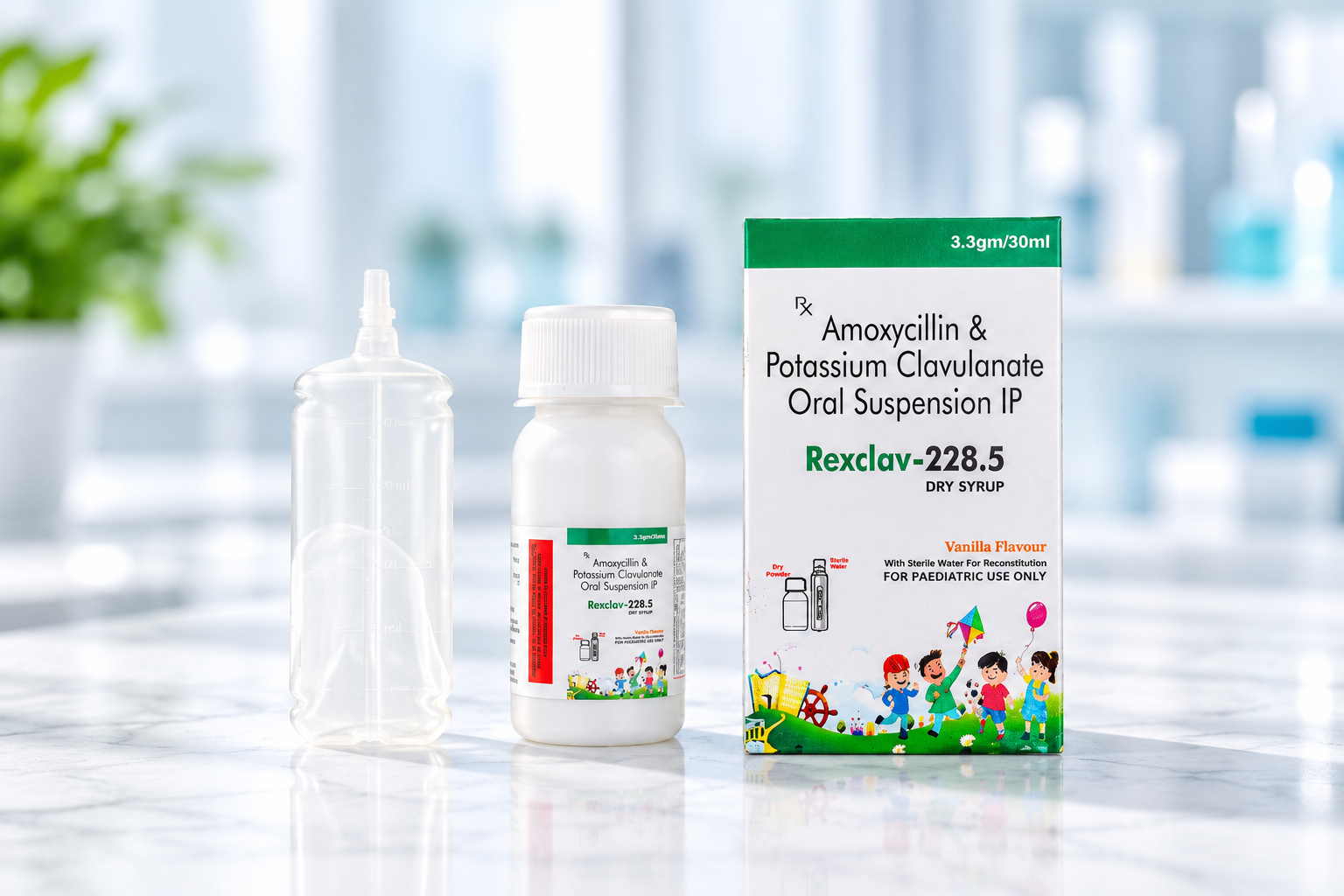 REXCLAV 228.5 (Amoxicillin & Potassium Clavulanate Oral Suspension IP) packaging view 2
