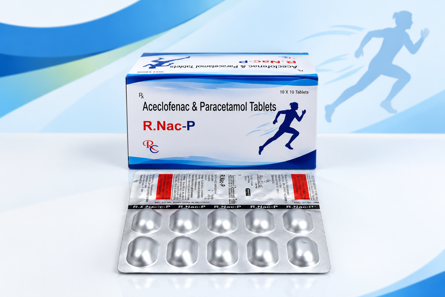 R.NAC-P - Aceclofenac & Paracetamol Tablets IP R.NAC-P (Aceclofenac & Paracetamol Tablets IP) - Pain Management pharmaceutical packaging by RexCure Pharma
