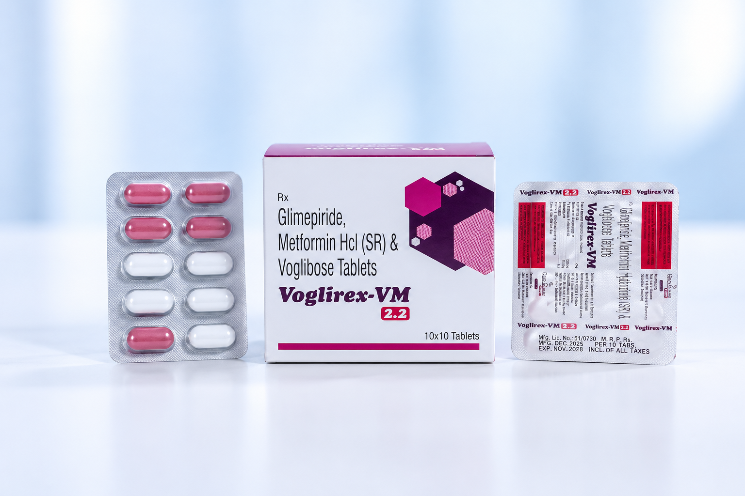 VOGLIREX-VM 2.2 (Glimepiride, Metformin HCl (SR) & Voglibose Tablets) packaging view 2